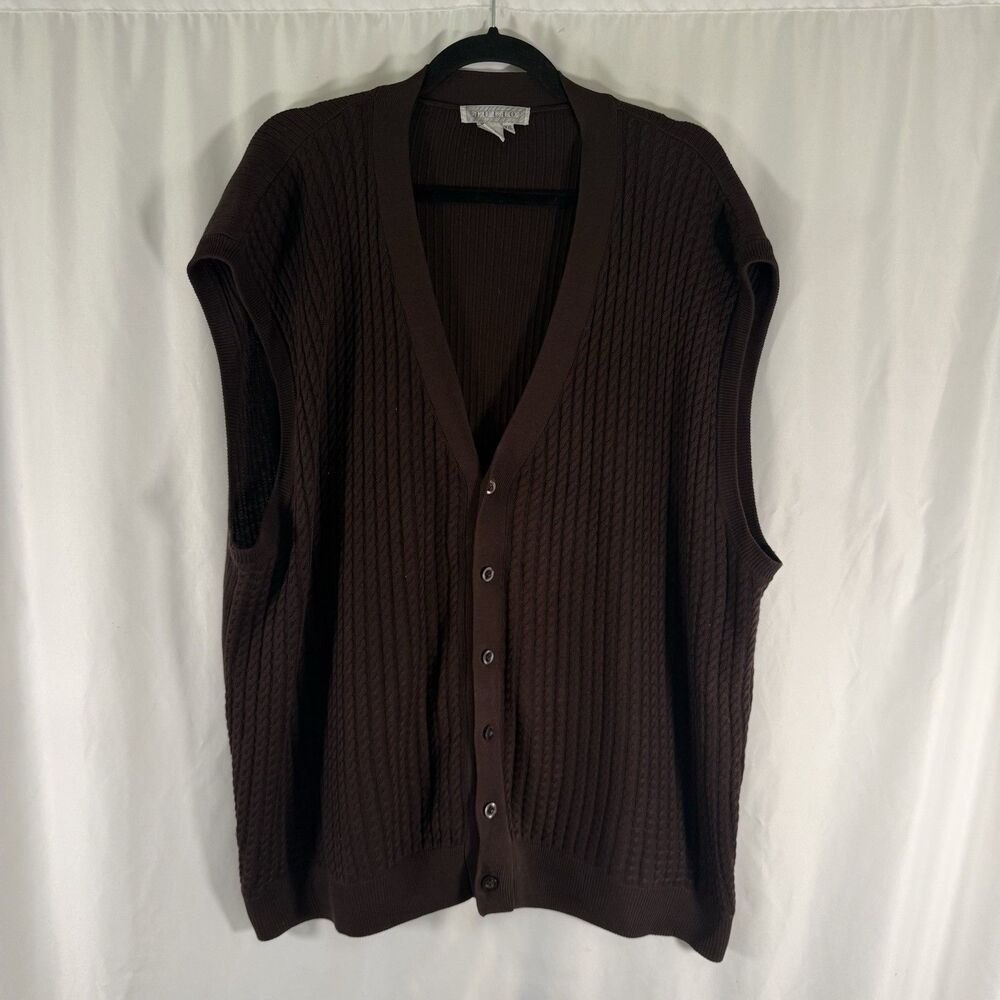 Tulio Silk Blend Vest Men's XXL Brown Knit Sleeveless Button Up V-Neck